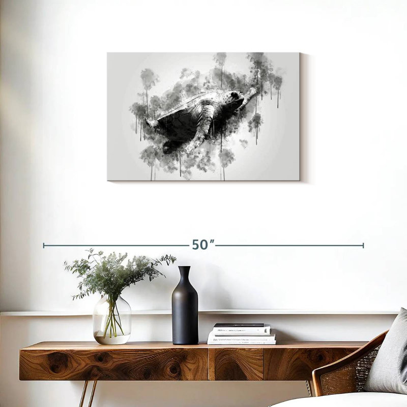 Tortue de mer Brampt - noir et blanc, H 20 po x l 30 po