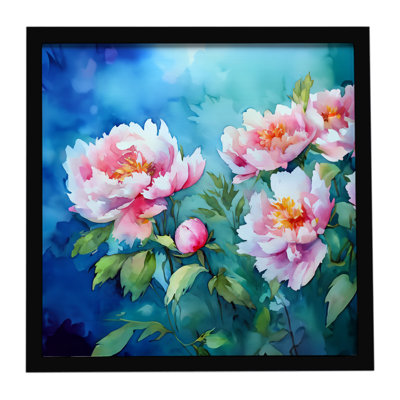 Pivoines à l'aquarelle, impression sur métal encadrée