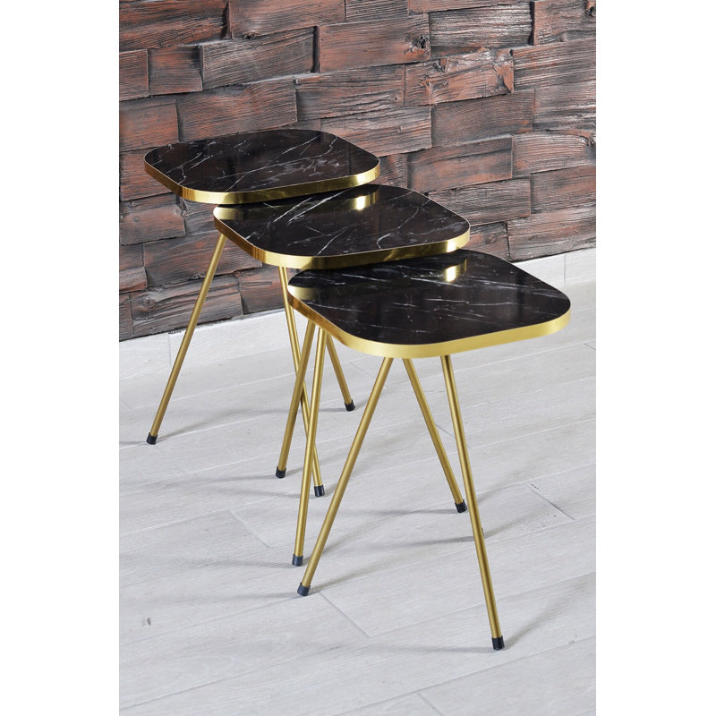 Crooke Living Room Table Set, Black Marble
