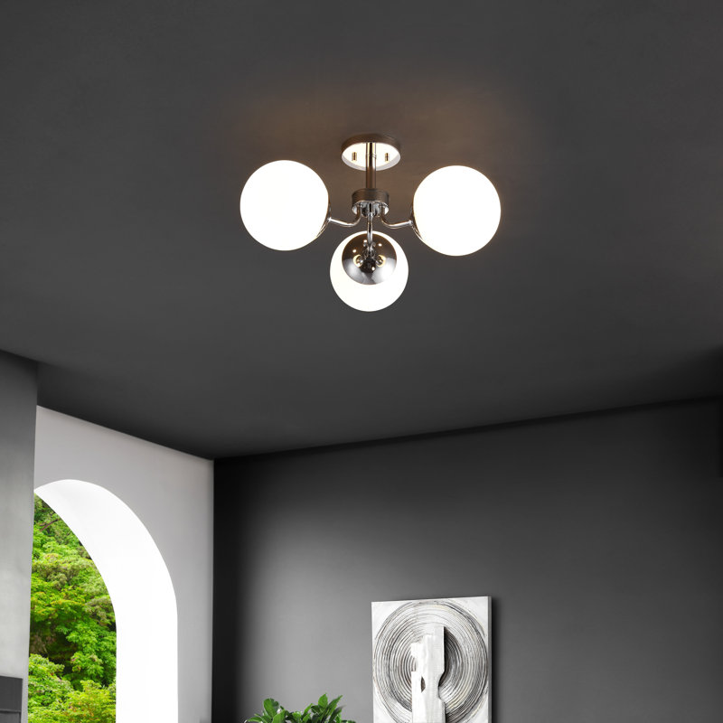 Plafonnier semi-encastré 3 lumières 23,5 po, Chrome