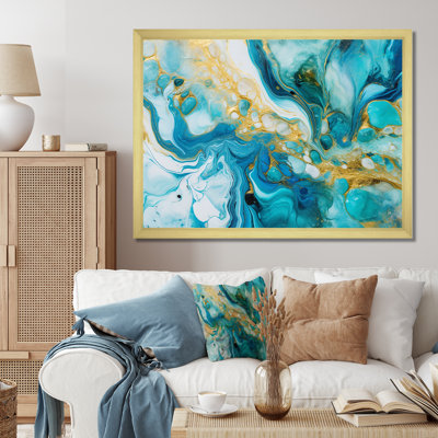 Turquoise de luxe abstrait, art fluide, impression sur toile abstraite