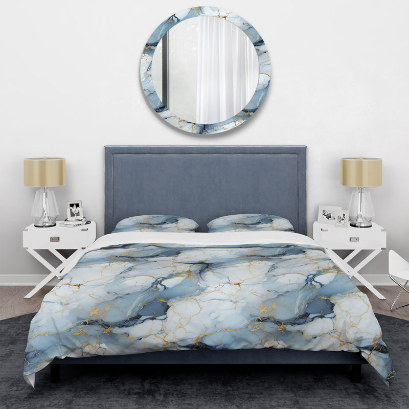 Literie Serene Elegance Marble Pattern, Housse de couette pour très grand lit et 2 très