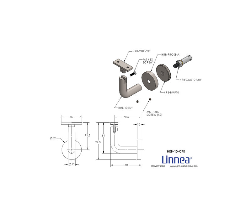 Concrete Mount Handrail Bracket with Round Rose and Flat Plate, Polish Stainless Steel