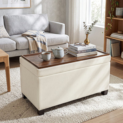 30" W Upholstered Rectangle Storage Ottoman Bench With Tray