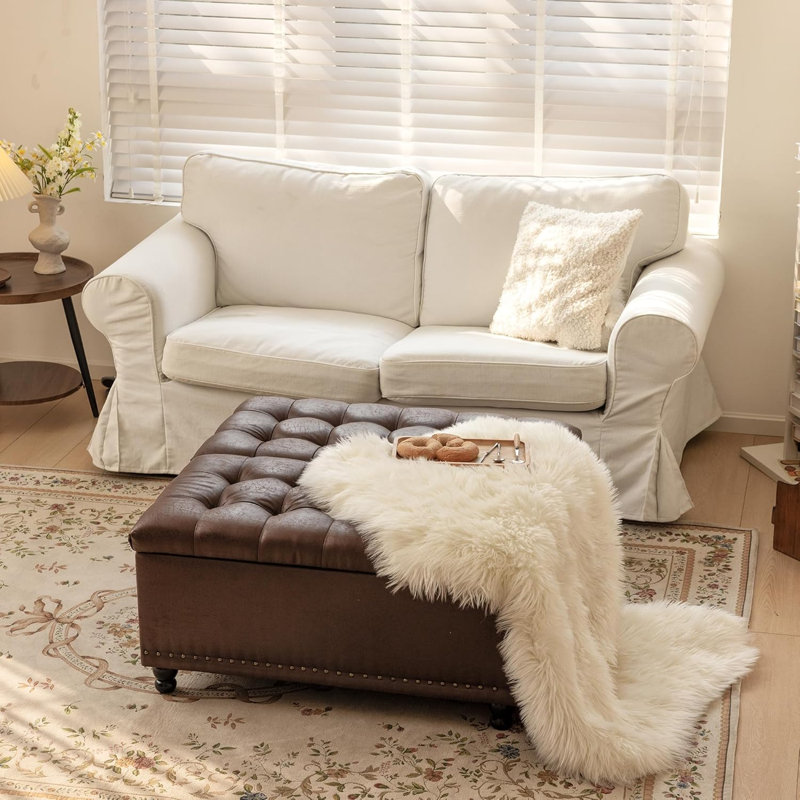 Upholstered Ottoman, Dark Brown
