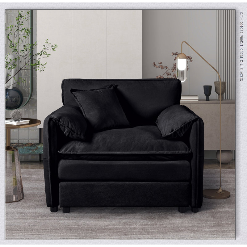 Fauteuil modulaire moderne avec assise profonde et revêtement en chenille pour un confort de salon flexible, Black Chenille