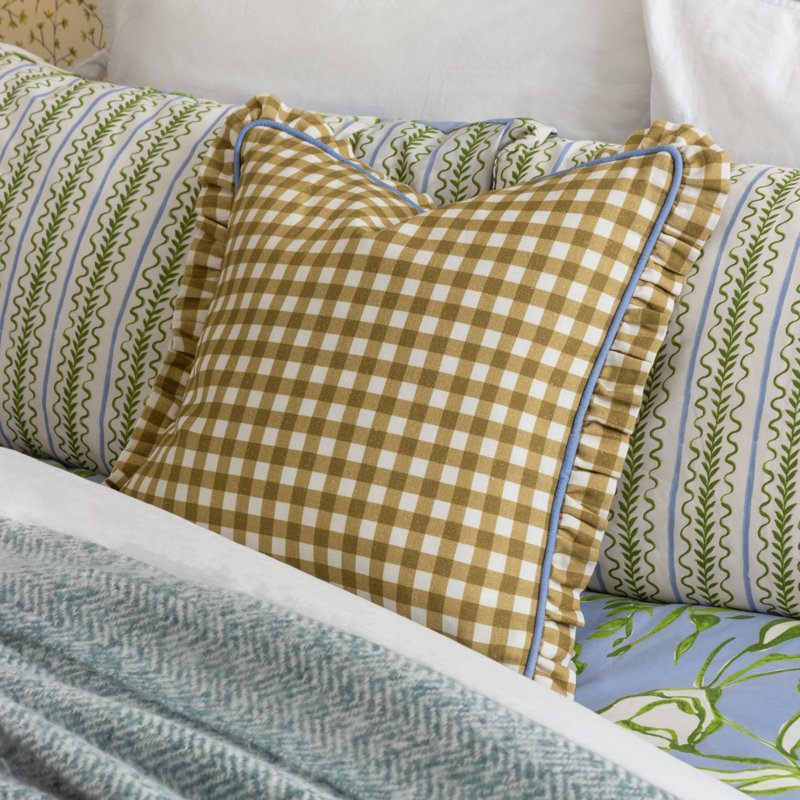 Maude Gingham Cotton Piped Cushion, Gold, Pillow Cover Only - No Insert