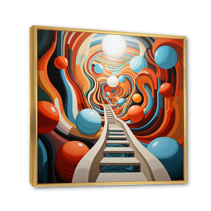Colourful Op Art Surrealism III - Abstract Canvas Art Print, H 30 po x l 30 po x P 1 po, Cadre flottant doré