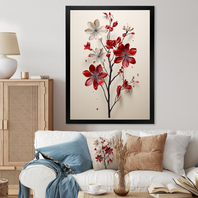 Mahalingam Red Beige Minimalism Essence Of Red Flower - Minimalism Canvas Print Wall Art