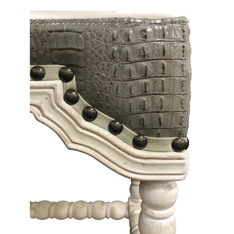 Marlo Upholstered Bar Stool with Solid Wood Frame, Gray Croc, Counter Stool (26" Seat Height)