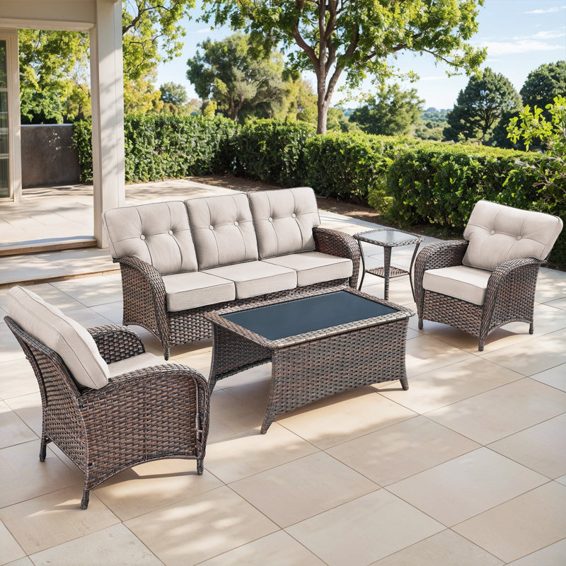 Ensemble de mobilier de patio en osier d'extérieur Harbor, ensemble de conversation en rotin 5 po avec canapé et chaises