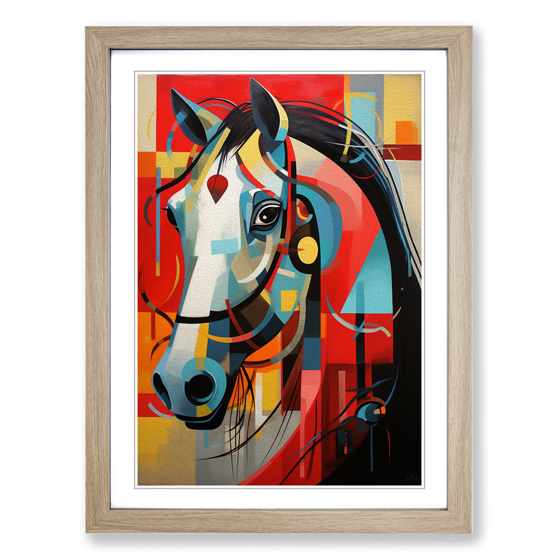 Horse Constructivism No.3 - Single Picture Frame Print on Wood, Oak, 64cm H x 46cm W x 2cm D