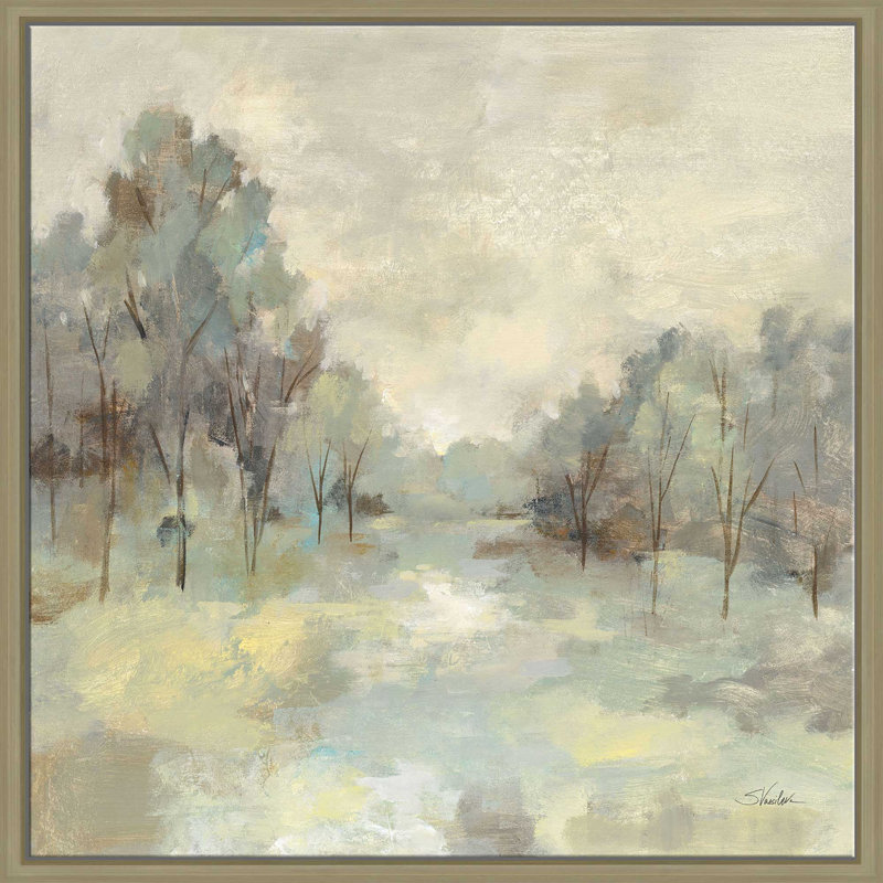 «Scenic Treescape» par Silvia Vassileva - Peinture, L 21,5 po x H 21,5 po, Encadrement brun