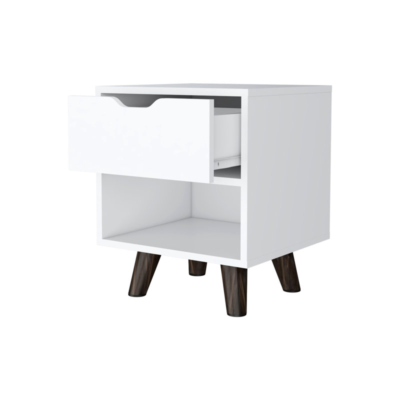 1 table de chevet avec tablette ouverte pour le rangement de la chambre à coucher, 1 tiroir élégant, Blanc