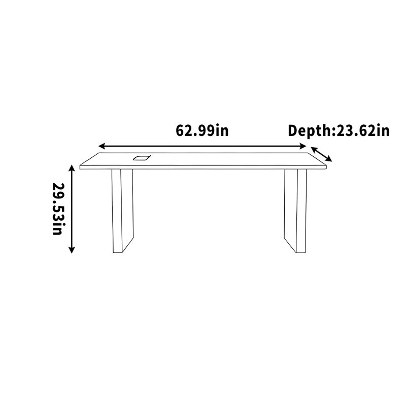 Bureau long avec douille en acrylique et bois, H 29,53 po x l 62,99 po x P 23,62 po