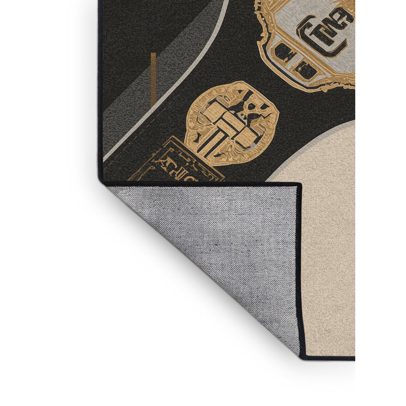 Machine Washable Aust Boxing Champion Belt Modern Rug in Black – Black Binding, 5x8