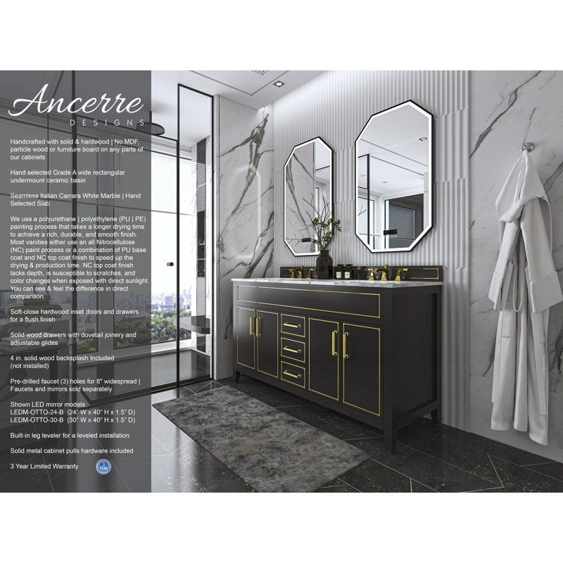 Aspen 60'' W Double Vanity, Black Onyx, Gold