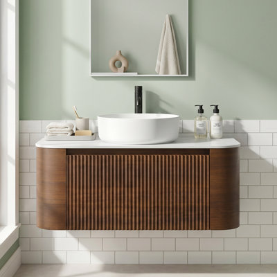 Comptoir de salle de bain mural en bois 36 po E1