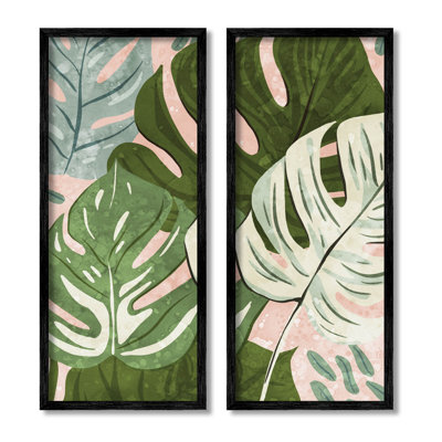 «Modern Layered Monstera Leaves», ensemble de 2 impressions sur toile encadrées par Ziwei Li