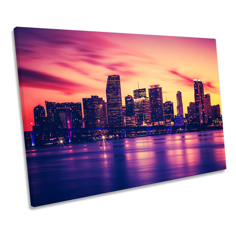 Sunset Miami Florida City - Wrapped Canvas Print, 30.5cm H x 45.7cm W x 2cm D