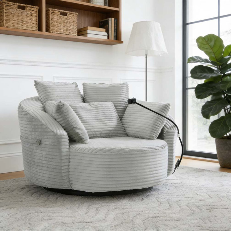 360° Swivel Chair Accent Barrel Chair, LIGHT GREY