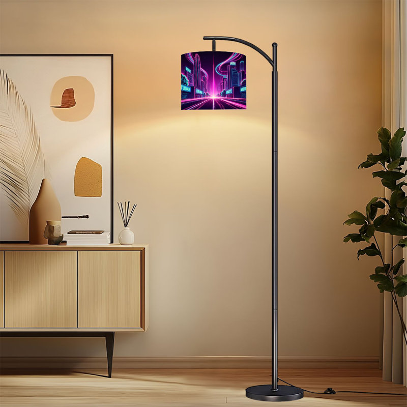 Lampe sur pied à arc avec abat-jour ajustable Lampe sur pied futuriste Neon City