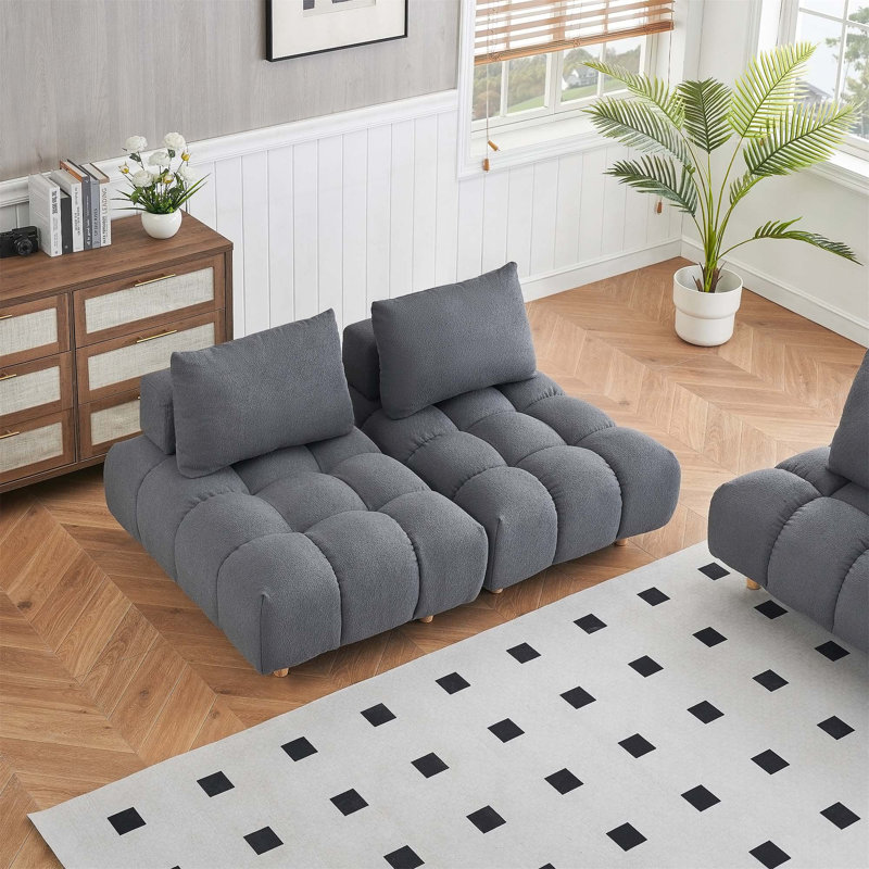 Grand canapé rembourré, Gris, 2, H 29,5 po x l 60 po x P 40,2 po