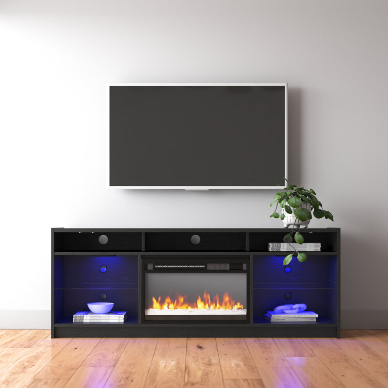 Amaryana TV Stand with Electric Fireplace for TVs up to 65", Graphite Gray