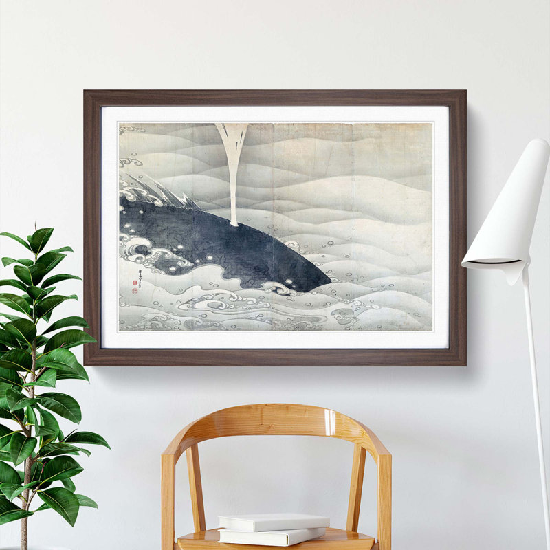 Whale Screen by Ito Jakuchu - Picture Frame Painting Print, 27cm H x 36cm W x 2cm D, Walnut Framed