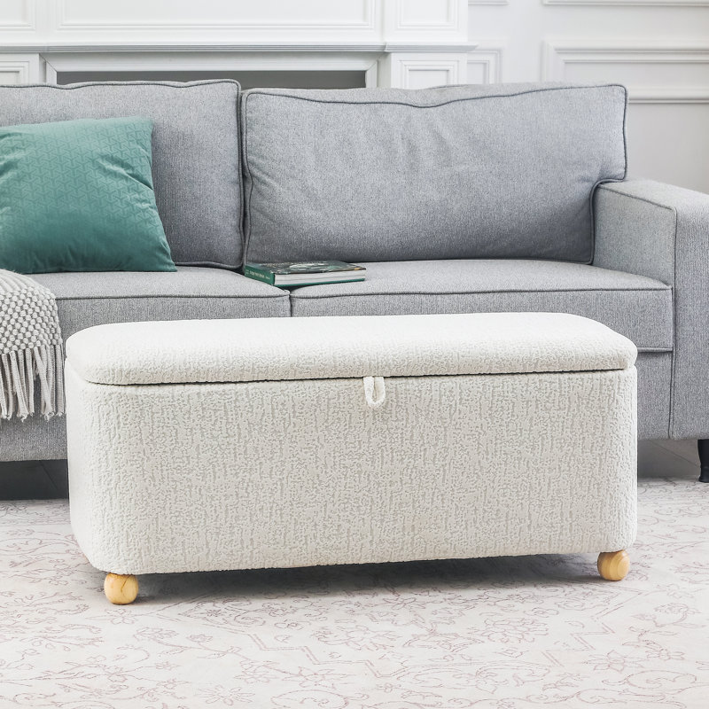 Rectangular Storage Bench, Cream Boucle
