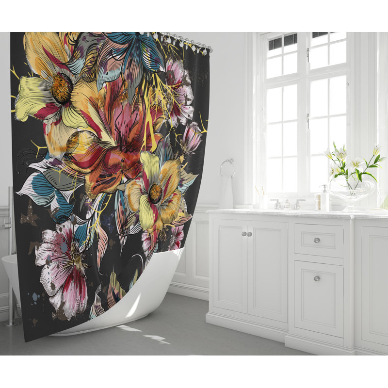 Rideau de douche simple à motif floral, H 72 po x l 70 po