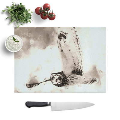 Tempered Glass Owl in Flight Chopping Board