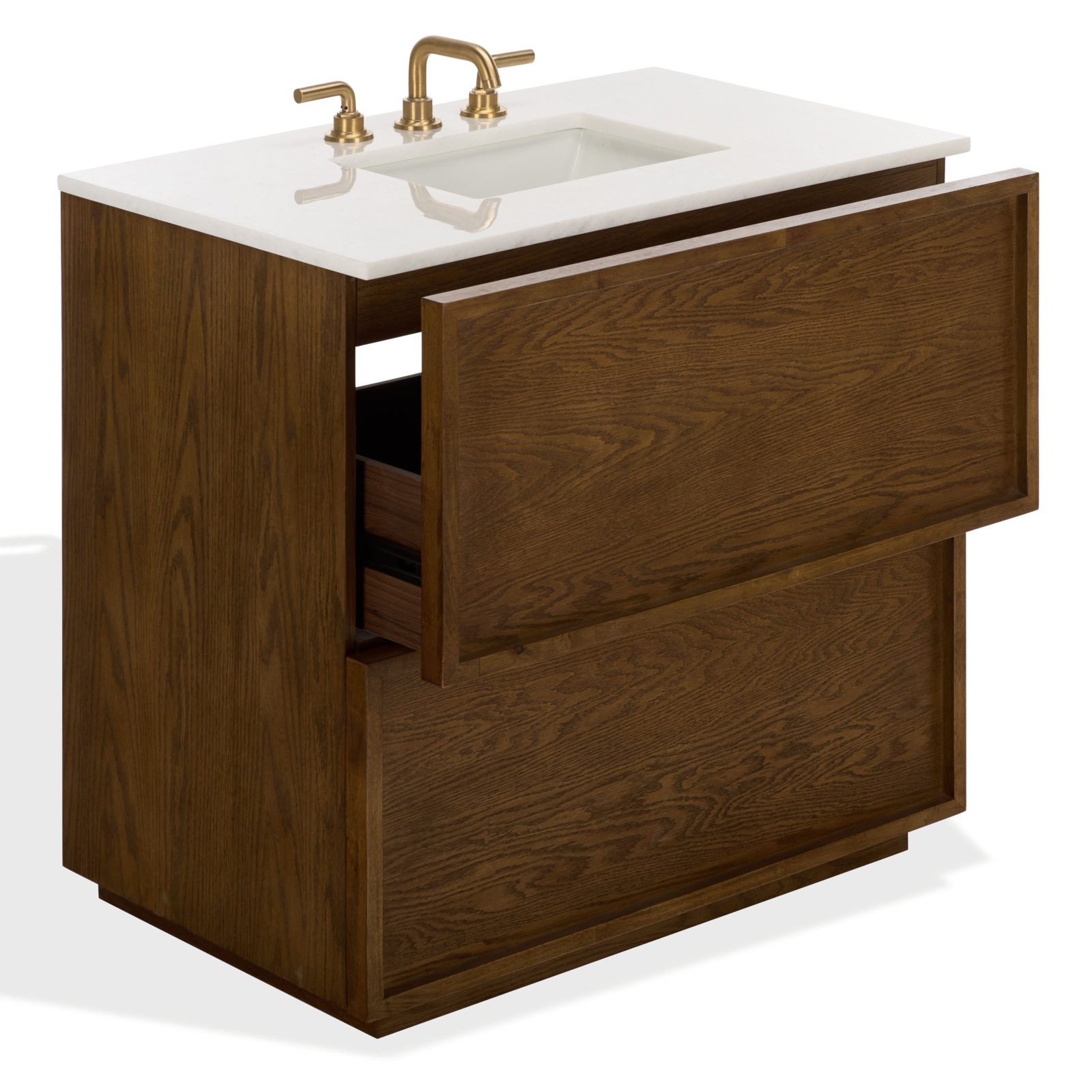 Hudson 36" Genuine Marble Single Bathroom Vanity, Medium Oak