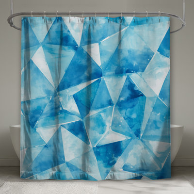 Blue Geometric Triangles Shower Curtains Extra Long
