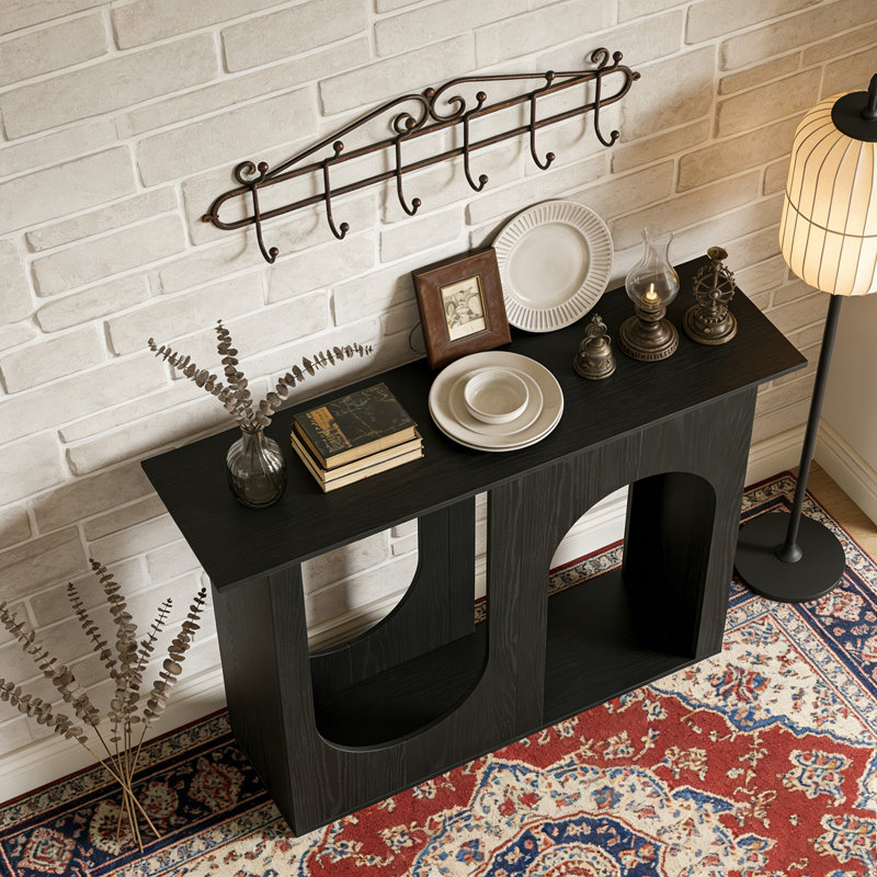 Narrow Sofa Table Behind Couch with Arched Design