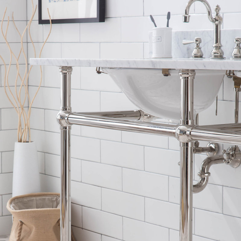Ensemble de meuble-lavabo ovale en pierre 33 po avec robinet et trop-plein Copeland, Nickel poli