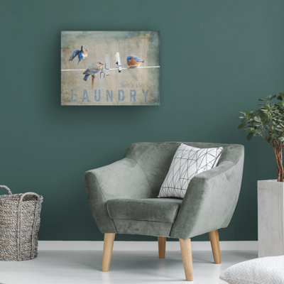 Art mural sur toile tendue - Jai Johnson «Laundry Day Bluebirds», décoration murale pour le salon, la chambre à coucher ou le bureau - 14 x 19