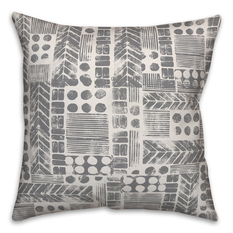 Throw Pillow, 18" x 18", White/Gray Geometric 2