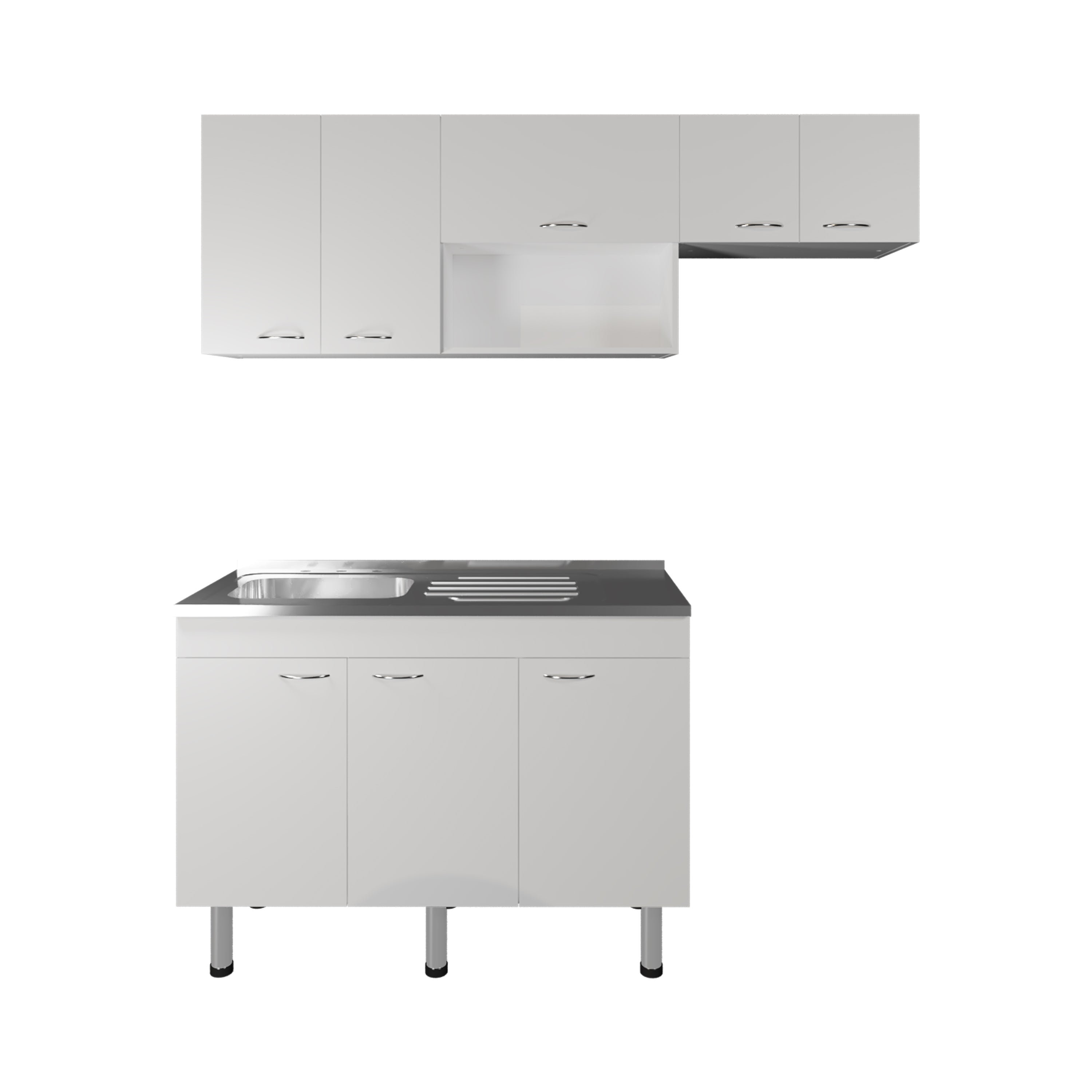 TUHOME Oceana Kitchen Top Cabinet With Stainless Steel Utility Sink Set,  Three-Door Base Cabinet, Five-Door Top Wall Cabinet | Wayfair, image size:3000x3000