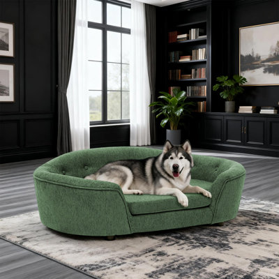 Sarah Oversized Oval Semi-Enclosed Dog Sofa with Button-Tufted Backrest