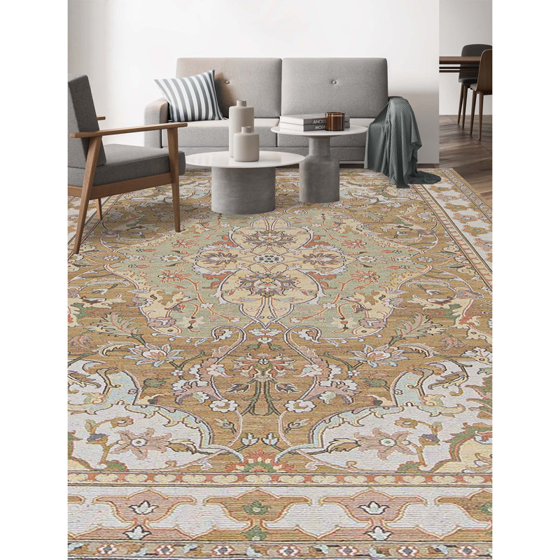 Wool Oriental Area Rug in Sand/Cosmic Latte