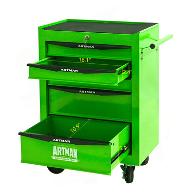 Coffre à outils roulant en métal avec 5 tiroirs, armoire à outils à 5 tiroirs de 20 po avec glissières à roulement à billes, boîte de rangement pour outils en acier - VERT