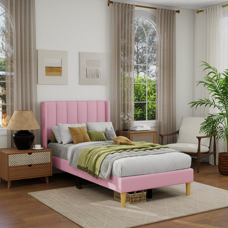 Sutter Upholstered Wingback Bed, Twin, Pink