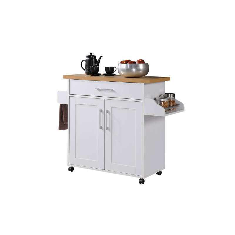 Poneto Wood Kitchen Cart, White, Natural