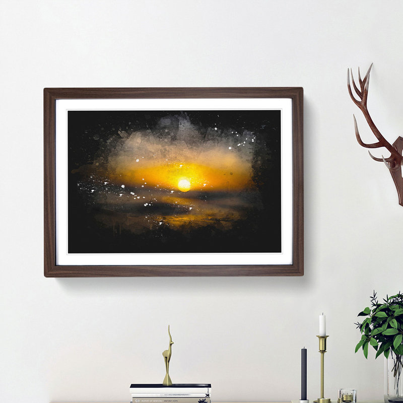 Sunset in Honolulu Hawaii - Framed Print, 62cm H x 87cm W x 2cm D, Walnut Framed