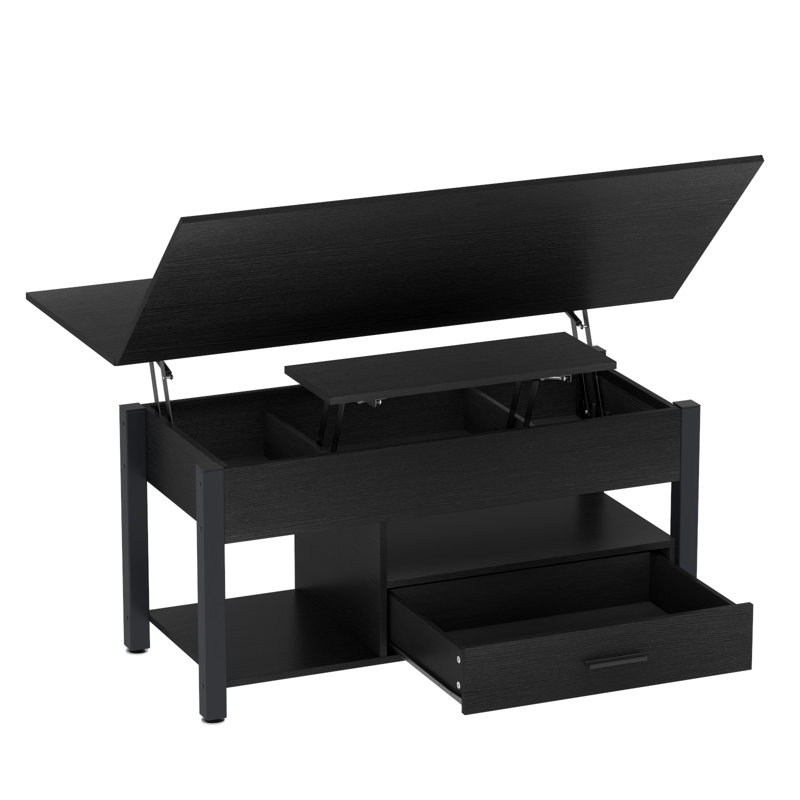 Table basse à plateau relevable, table basse convertible multifonctionnelle avec compartiment de rangement et tiroirs, table basse pour salon convertible en table à manger, bureau d'ordinateur