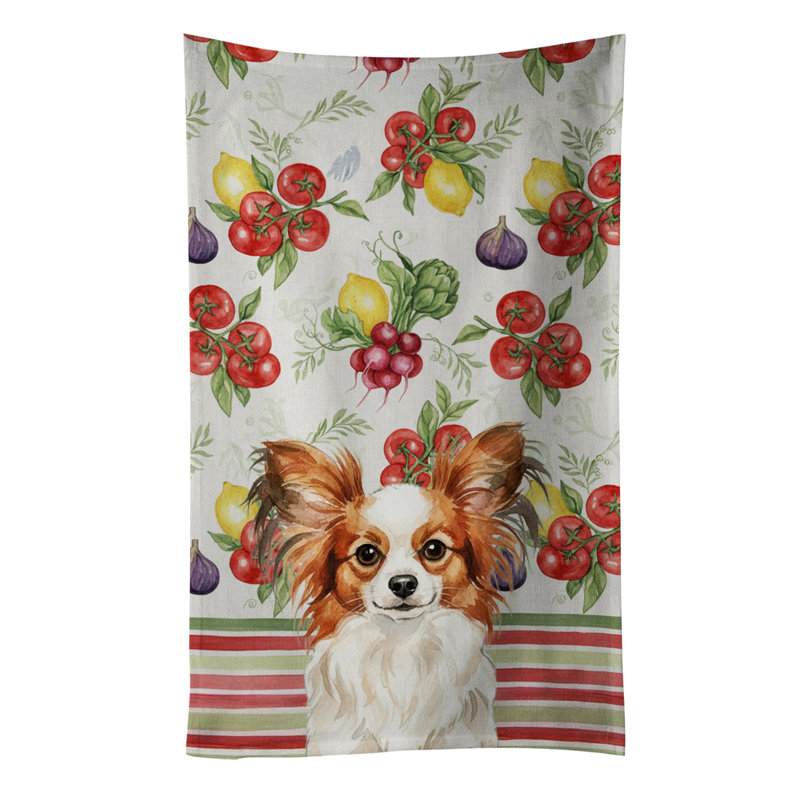 White with Red Papillon Vegetables Kitchen Towel, White/Red Papillon