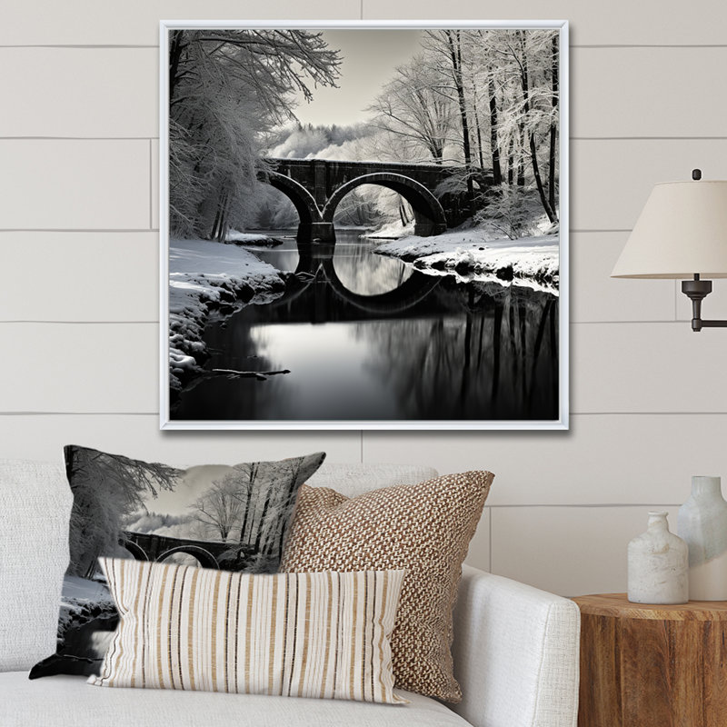 «Bridges Winter Scenery» sur toile, H 36 po x l 36 po x P 1,5 po, Cadre flottant blanc