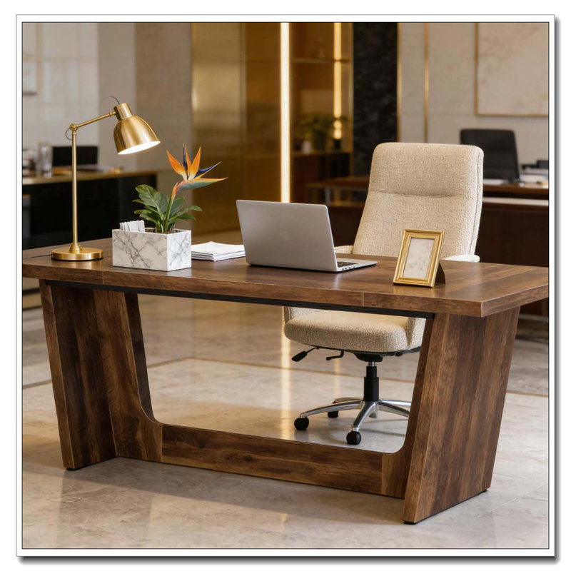 Grand bureau de direction, bureau d'ordinateur industriel, Brun