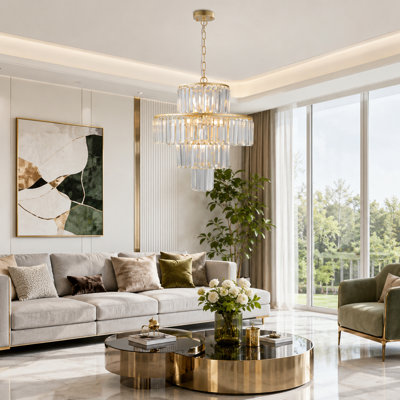 Lustre en cristal de luxe à 4 niveaux de 20 po, luminaire suspendu à cadre doré 12 lumières, éclairage de plafond élégant pour le salon, la salle à manger, la chambre à coucher (sans ampoules)